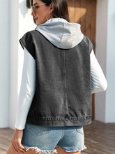 Load image into Gallery viewer, Drawstring Button Up Sleeveless Denim Jacket
