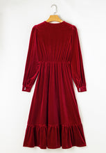 Load image into Gallery viewer, Ruffle Hem Slit V-Neck Long Sleeve Dress
