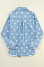 Load image into Gallery viewer, Raw Hem Star Collared Neck Denim Top
