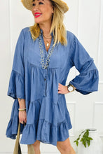 Load image into Gallery viewer, Notched Three-Quarter Sleeve Denim Dress
