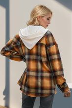 Load image into Gallery viewer, Double Take Drawstring Plaid Long Sleeve Hooded Shacket
