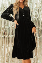 Load image into Gallery viewer, Ruffle Hem Slit V-Neck Long Sleeve Dress
