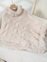 Load image into Gallery viewer, Fuzzy Hem Cable-Knit Poncho
