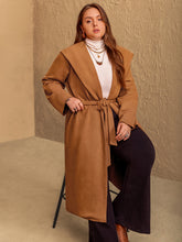 Load image into Gallery viewer, Plus Size Tied Long Sleeve Hooded Coat with Pockets
