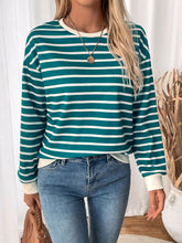 Load image into Gallery viewer, Perfee Striped Contrast Round Neck Long Sleeve Sweatshirt
