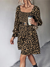 Load image into Gallery viewer, Leopard Smocked Flounce Sleeve Mini Dress
