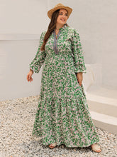 Load image into Gallery viewer, Plus Size Printed Notched Long Sleeve Maxi Dress
