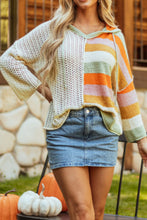Load image into Gallery viewer, Openwork Color Block Hooded Sweater
