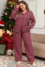 Load image into Gallery viewer, Plus Size Plaid Collared Neck Top and Pants Lounge Set
