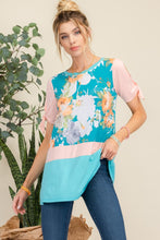 Load image into Gallery viewer, Celeste Full Size Open Tie Sleeve Floral Contrast Top
