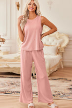 Load image into Gallery viewer, Waffle-Knit Round Neck Tank and Pants Set
