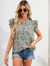 Load image into Gallery viewer, Ruffled Floral Notched Cap Sleeve Blouse
