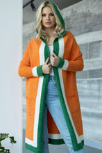 Load image into Gallery viewer, Pocketed Contrast Long Sleeve Hooded Cardigan
