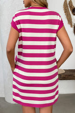 Load image into Gallery viewer, Contrast Striped Round Neck Short Sleeve Mini Dress
