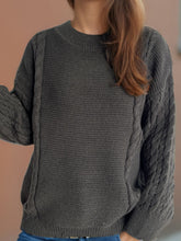 Load image into Gallery viewer, Cable-Knit Round Neck Long Sleeve Sweater
