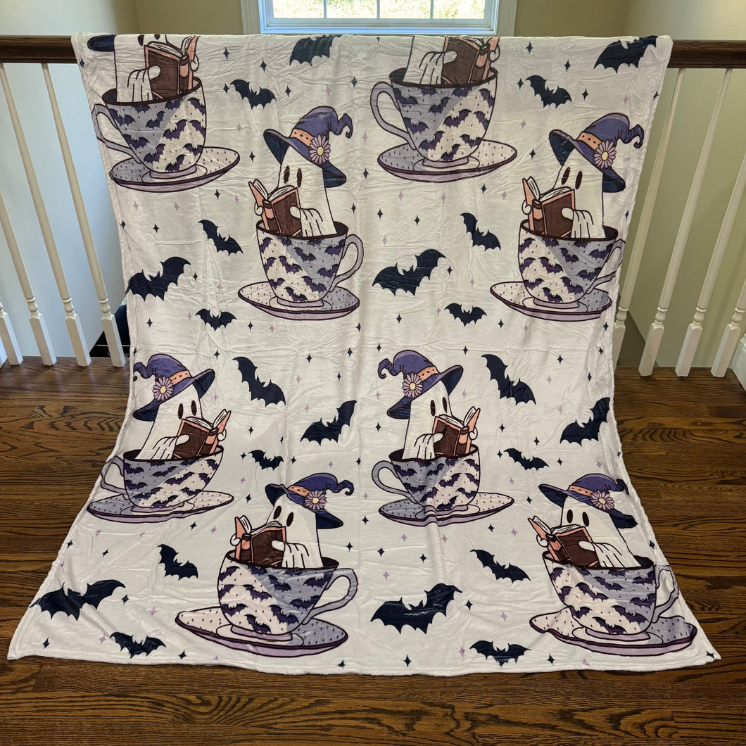 Blanket - Halloween - Reading Book Ghost Teacup - PREORDER 7/29-8/1