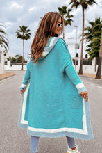 Load image into Gallery viewer, Pocketed Contrast Long Sleeve Hooded Cardigan
