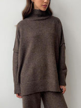 Load image into Gallery viewer, Slit Turtleneck Long Sleeve Top and Pants Sweater Set
