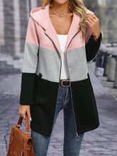 Load image into Gallery viewer, Color Block Zip Up Long Sleeve Hooded Outerwear
