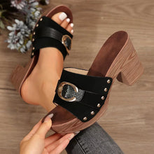 Load image into Gallery viewer, Buckle Trim Block Heel Sandals
