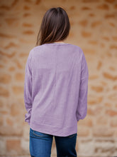 Load image into Gallery viewer, Side Slit Round Neck Long Sleeve T-Shirt
