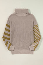 Load image into Gallery viewer, Striped &amp; Checkered Turtleneck Dropped Shoulder Sweater
