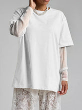 Load image into Gallery viewer, Faux Layered Round Neck Mesh Sleeve Top
