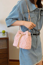 Load image into Gallery viewer, Chain Drawstring Raw Edge Denim Bucket Bag
