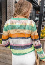 Load image into Gallery viewer, Openwork Contrast Striped Round Neck Knit Top
