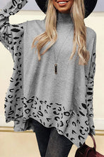 Load image into Gallery viewer, Slit Leopard Mock Neck Dropped Shoulder Sweater
