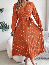 Load image into Gallery viewer, Tied Polka Dot Long Sleeve Midi Dress
