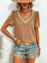 Load image into Gallery viewer, Ruffled V-Neck Short Sleeve Blouse
