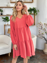 Load image into Gallery viewer, Double Take Full Size V-Neck Balloon Sleeve Tiered Dress with Pockets
