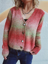 Load image into Gallery viewer, Gradient Heart Shape Button V-Neck Cardigan
