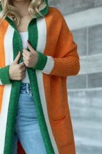 Load image into Gallery viewer, Pocketed Contrast Long Sleeve Hooded Cardigan
