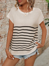 Load image into Gallery viewer, Striped Round Neck Short Sleeve Knit Top
