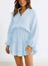 Load image into Gallery viewer, Ruffled Notched Balloon Sleeve Mini Dress
