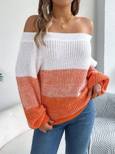 Load image into Gallery viewer, Color Block Off-Shoulder Long Sleeve Sweater
