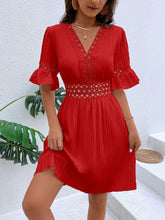 Load image into Gallery viewer, Cutout V-Neck Flounce Sleeve Mini Dress
