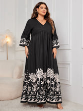 Load image into Gallery viewer, Plus Size Printed V-Neck Long Sleeve Maxi Dress
