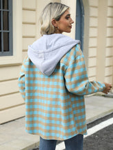 Load image into Gallery viewer, Drawstring Plaid Long Sleeve Hooded Jacket
