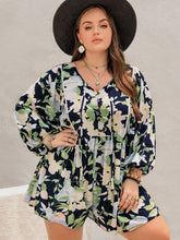 Load image into Gallery viewer, Plus Size Tied Printed Long Sleeve Romper
