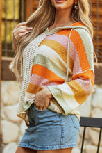 Load image into Gallery viewer, Openwork Color Block Hooded Sweater
