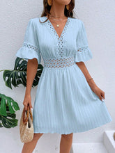 Load image into Gallery viewer, Cutout V-Neck Flounce Sleeve Mini Dress
