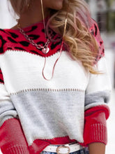 Load image into Gallery viewer, Leopard Color Block Round Neck Long Sleeve Sweater
