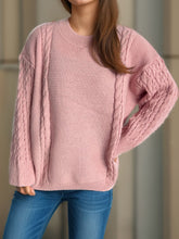 Load image into Gallery viewer, Cable-Knit Round Neck Long Sleeve Sweater
