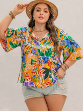 Load image into Gallery viewer, Plus Size Printed Tie Neck Half Sleeve Blouse
