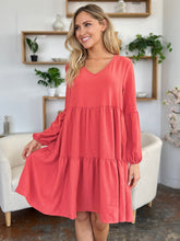 Load image into Gallery viewer, Double Take Full Size V-Neck Balloon Sleeve Tiered Dress with Pockets
