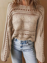 Load image into Gallery viewer, Hollow Out Cable-Knit Boat Neck Sweater
