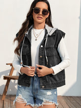 Load image into Gallery viewer, Drawstring Button Up Sleeveless Denim Jacket
